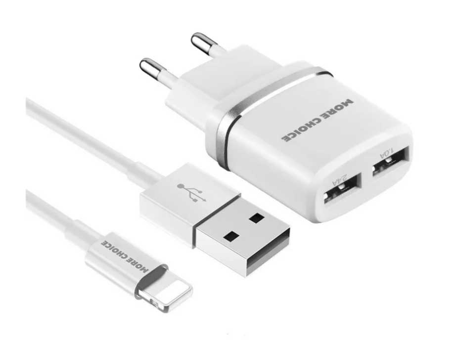 Сетевое зарядное устройство More choice 2USB 2.4A для Lightning 8-pin NC22i (White)