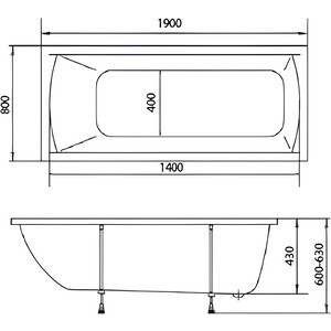 Акриловая ванна Marka One Modern 190х80 с каркасом (01мод1980, 03пу1980)