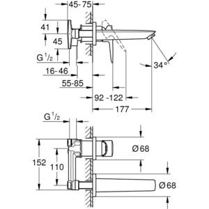 Смеситель для раковины Grohe BauEdge встраиваемый, хром (20474001)