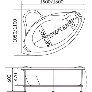 Акриловая ванна 1Marka Catania 160х110 правая, с каркасом (01кт1610п, 03кт1610)