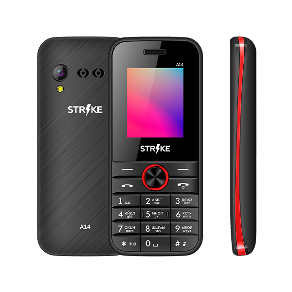 Мобильный телефон Strike A14, 1.77" 160x128 TFT, 32Mb RAM, 32Mb, BT, 1xCam, 2-Sim, 600 мА·ч, micro-USB, черный/красный