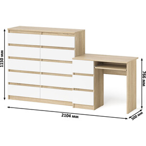 Комплект СВК Мори Стол компьютерный МС-6 левый + Комод МК1200.10, цвет дуб сонома/белый
