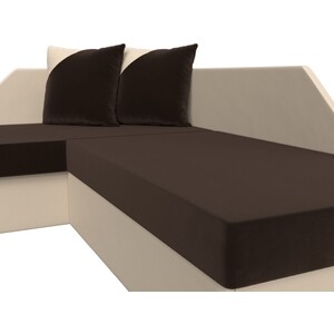 Угловой диван Мебелико Андора микровельвет коричневый+экокожа бежевый левый