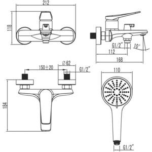 Смеситель для ванны Lemark Bronx с душем, графит (LM3714GM)