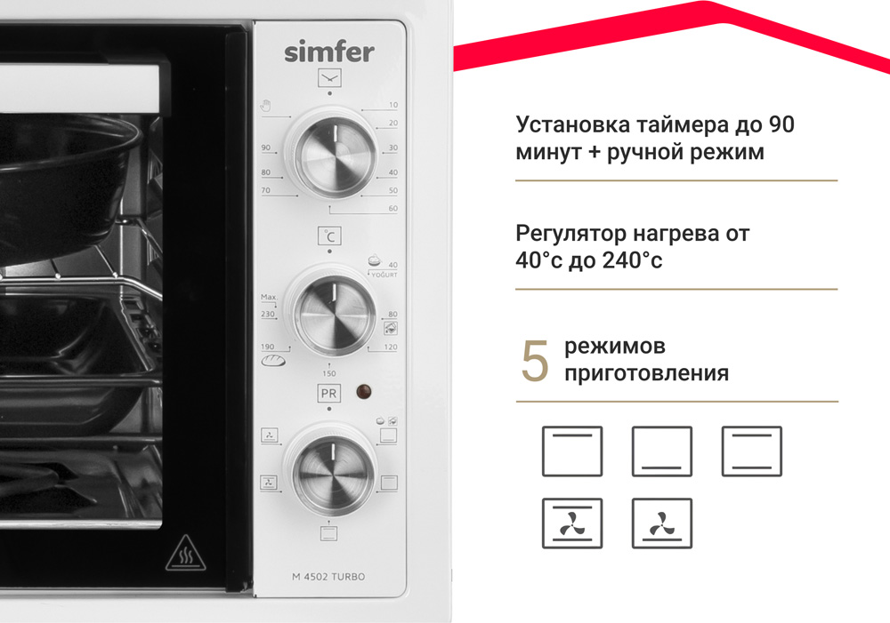 Мини-печь Simfer M4502 серия Albeni Plus Comfort, 5 режимов работы, конвекция