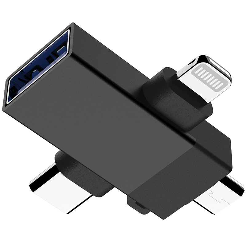 Аксессуар Pero AD14 OTG USB 3.0 - Lightning + USB-C + MicroUSB Black PRAD14BL в Москвe