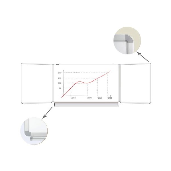 Доска магнитно-маркерная 3-х элементная (100х150/300 см), 5 рабочих поверхностей, белая, BRAUBERG, 231708 в Москвe
