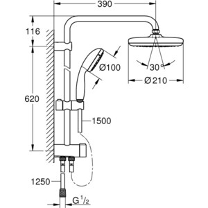 Душевой гарнитур Grohe Tempesta System с верхним душем, хром (26381001) в Москвe