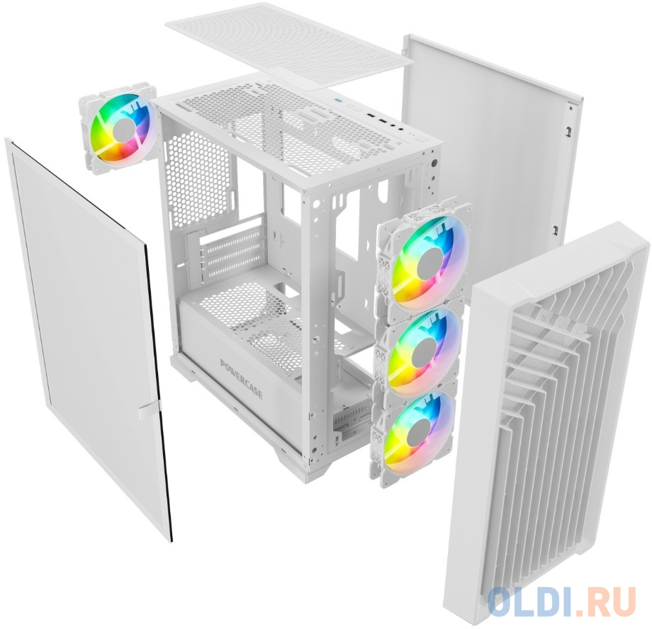 Powercase Mistral Micro X4W, Tempered Glass, 4х 120mm 5-color fan, белый, mATX  (CMMXW-L4)