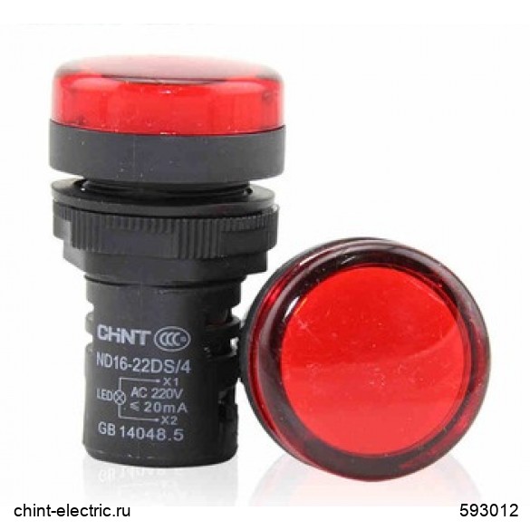 Лампа индикаторная красный 22 мм 230 В AC, CHINT ND16 ND16-22DS/4 (593012)