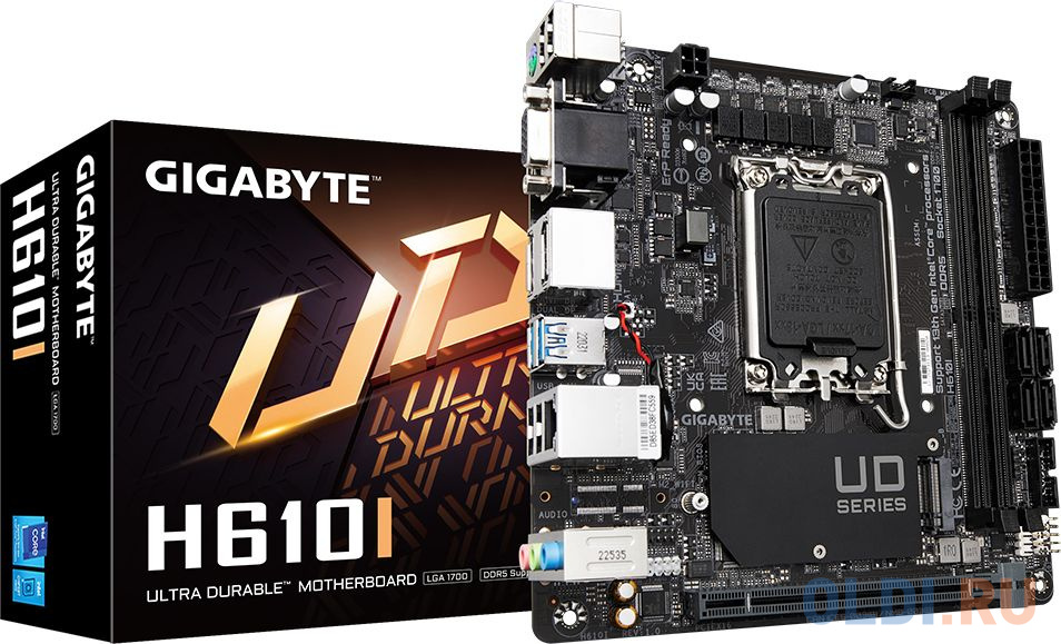 Материнская плата Gigabyte H610I Soc-1700 Intel H610 2xDDR5 mini-ITX AC`97 8ch(7.1) GbLAN+VGA+HDMI+DP