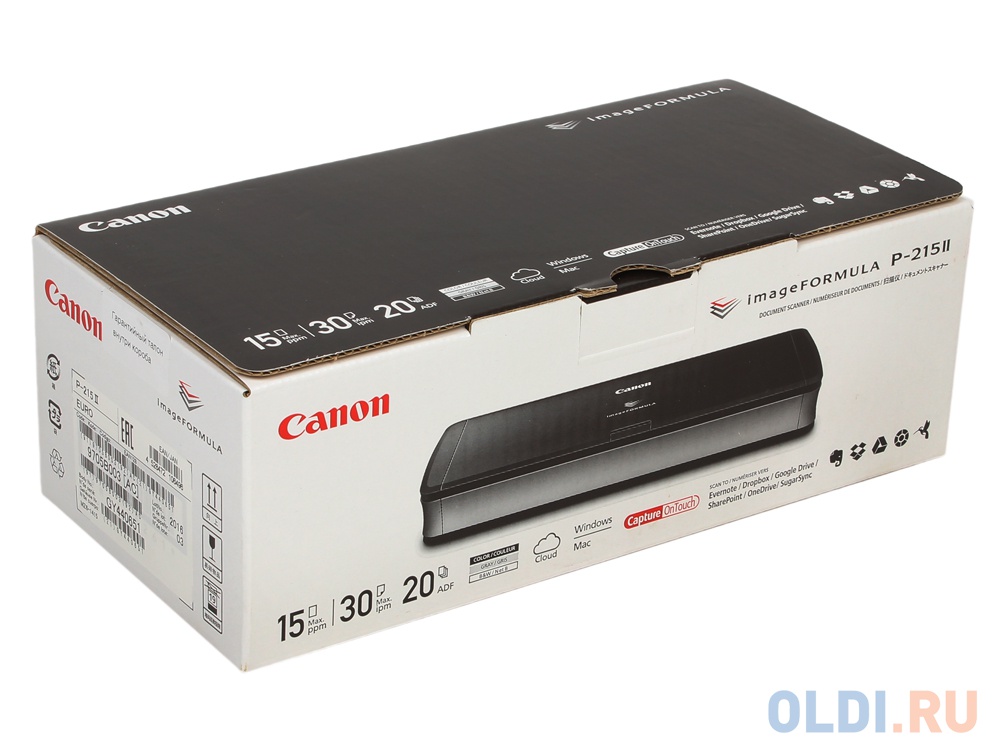 Сканер Canon P-215II (Цветной, двусторонний, 15 стр./мин, ADF 20,High Speed USB 2.0, A4) (9705B003)