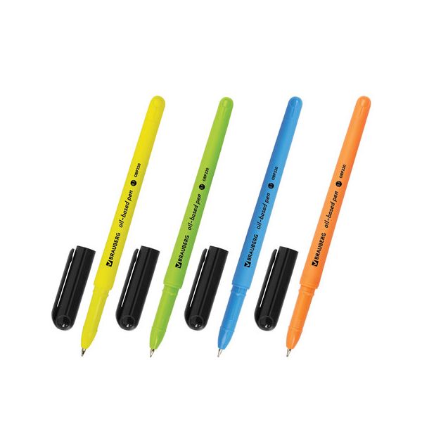 Ручка шариковая масляная BRAUBERG i-Stick Neon, СИНЯЯ, корпус ассорти, узел 0,7 мм, линия письма 0,35 мм, OBP220, (24 шт.)