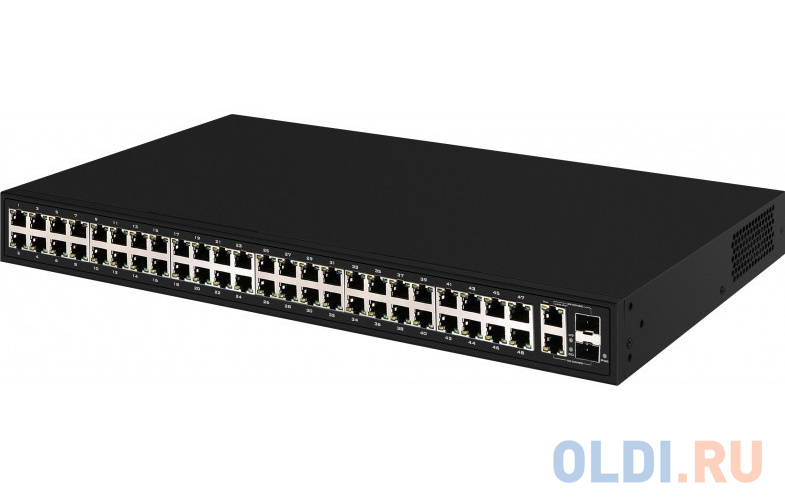 PoE коммутатор Fast Ethernet на 48 x  RJ45 + 2 x  GE Combo uplink портов. Порты: 48 x FE (10/100 Base-T) с поддержкой PoE (IEEE 802.3af/at), 2 x GE Co