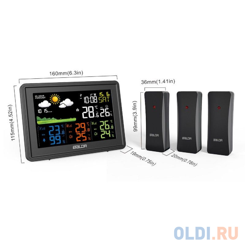 BALDR B0359WST4H4PR-BLACK Беспроводная Метеостанция с тремя внешними датчиками, черный