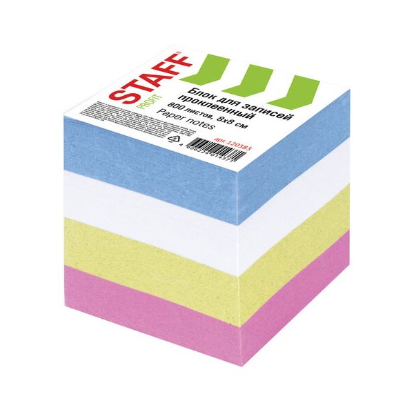 Блок для записей STAFF, проклеенный, куб 8х8 см, 800 листов, цветной, чередование с белым, 120383, (6 шт.)