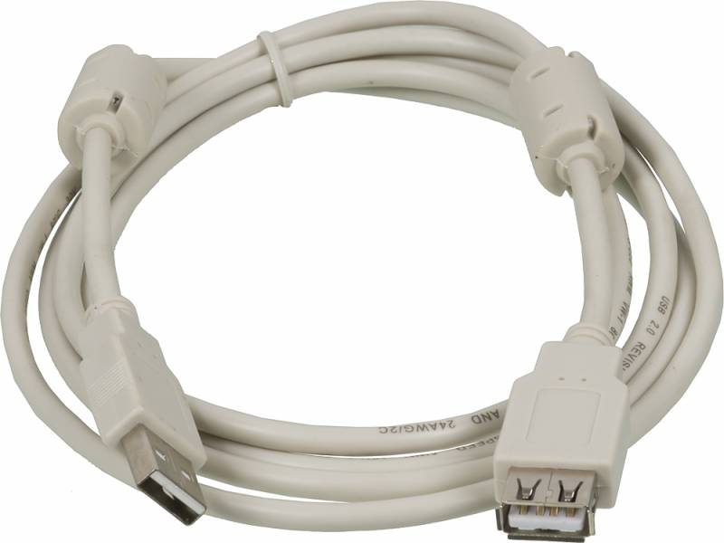 Кабель-удлинитель USB 2.0(Am)-USB 2.0(Af), экранированный, ферритовый фильтр, 1.8м, белый Ningbo (USB 2.0-AM/AF-1.8M-MG)