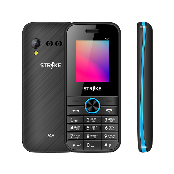 Мобильный телефон Strike A14, 1.77" 160x128 TFT, 32Mb RAM, 32Mb, BT, 1xCam, 2-Sim, 600 мА·ч, micro-USB, черный/синий