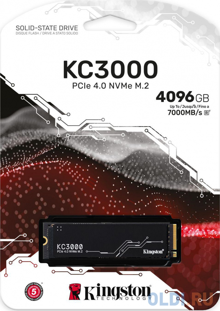 Твердотельный накопитель SSD M.2 Kingston 4.0Tb KC3000 Series <SKC3000D/4096G> (PCI-E 4.0 x4, up to 7000/7000Mbs, 1000000 IOPS, 3D TLC, NVMe, 32