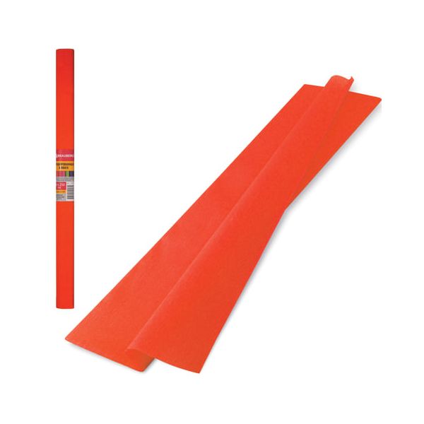 Цветная бумага крепированная плотная, растяжение до 45%, 32 г/м2, BRAUBERG, рулон, оранжевая, 50х250 см, 126530, (10 шт.)