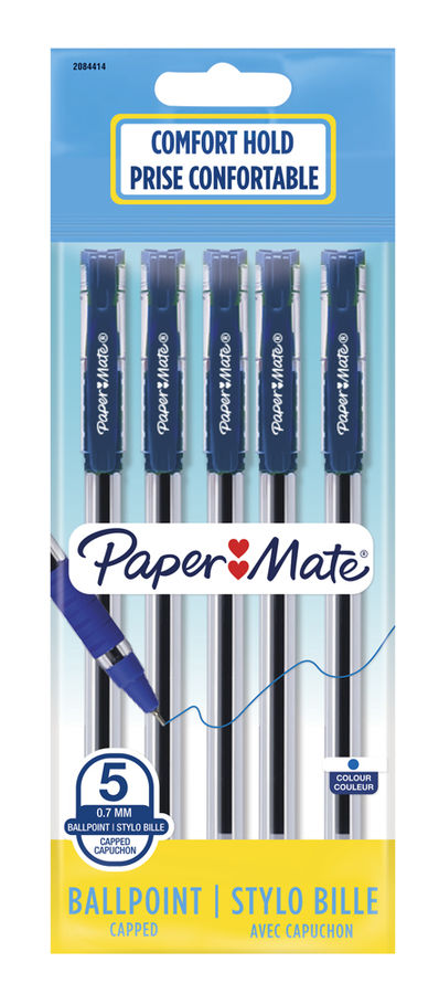 Набор шариковых ручек Paper Mate BRITE BP, синий, 5шт., пластик, колпачок, блистер (2084414)