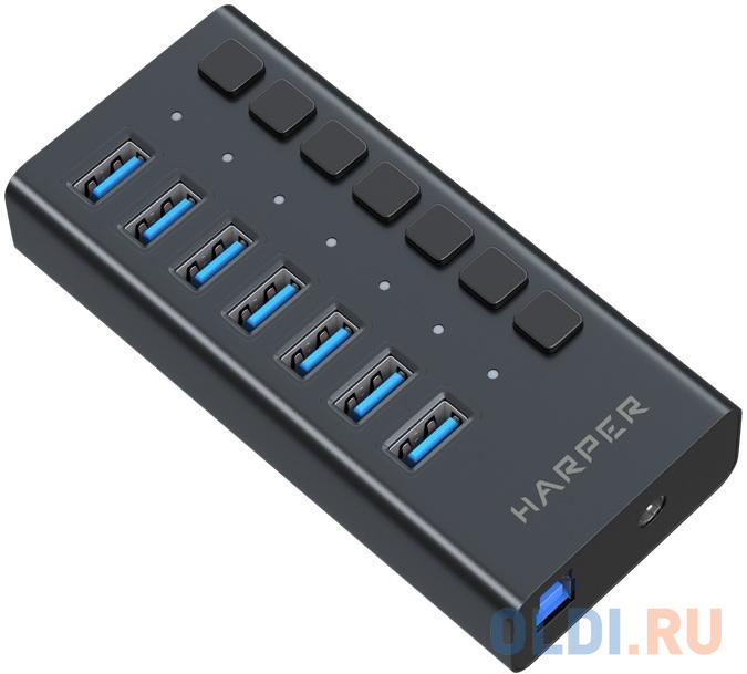 HARPER HUB-07MB Black USB-концентратор, Интерфейс: 7 х USB 3.2, 1, Переходник: USB 3.0 / Type-C, Скорость передачи данных: до 5 Гб/с, Материал корпуса