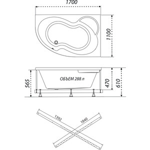 Акриловая ванна Triton Мари L 170x110 левая, с каркасом (Щ0000046123, Щ0000044533)