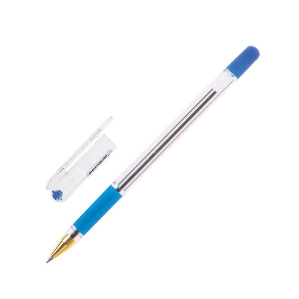 Ручка шариковая масляная с грипом MUNHWA MC Gold, СИНЯЯ, корпус прозрачный, узел 0,5 мм, линия письма 0,3 мм, BMC-02, (24 шт.)