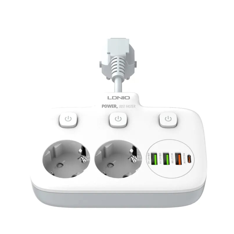 Сетевой разветвитель Ldnio SE2435 2 Sockets 4xUSB 2500W White LD_D0417