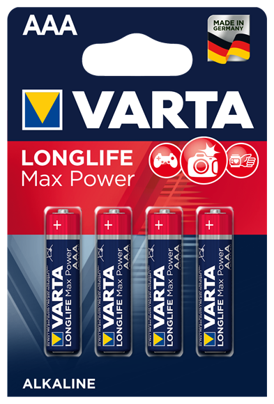 Батарея Varta LONGLIFE MAX POWER, AAA (LR03), 1.5V, 4 шт. (04703101404)