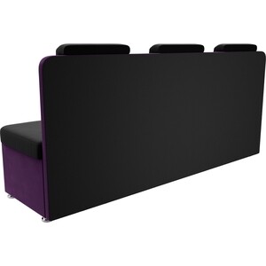 Кухонный прямой диван АртМебель Маккон 3-х местный микровельвет черный/фиолетовый