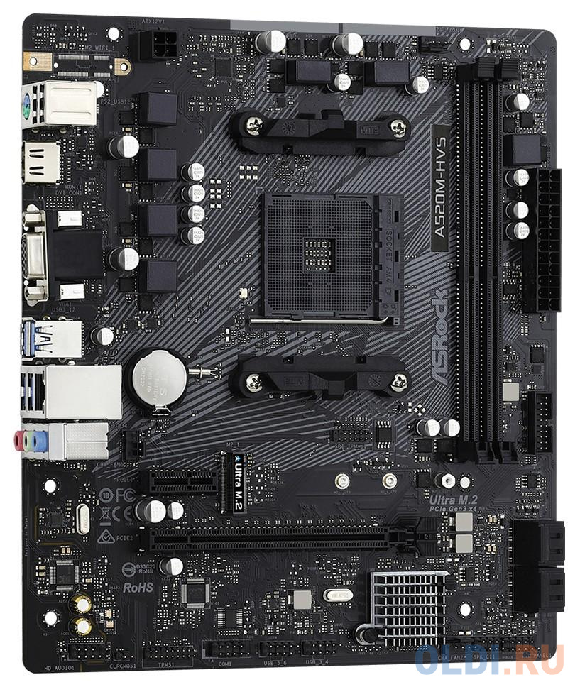 Материнская плата ASRock A520M-HVS Socket AM4 AMD A520 2xDDR4 1xPCI-E 16x 1xPCI-E 1x 4 mATX Retail в Москвe