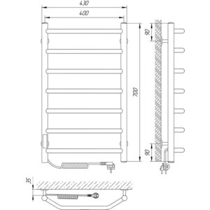 Полотенцесушитель электрический Laris Виктория П7 400х700 левый (73207638)