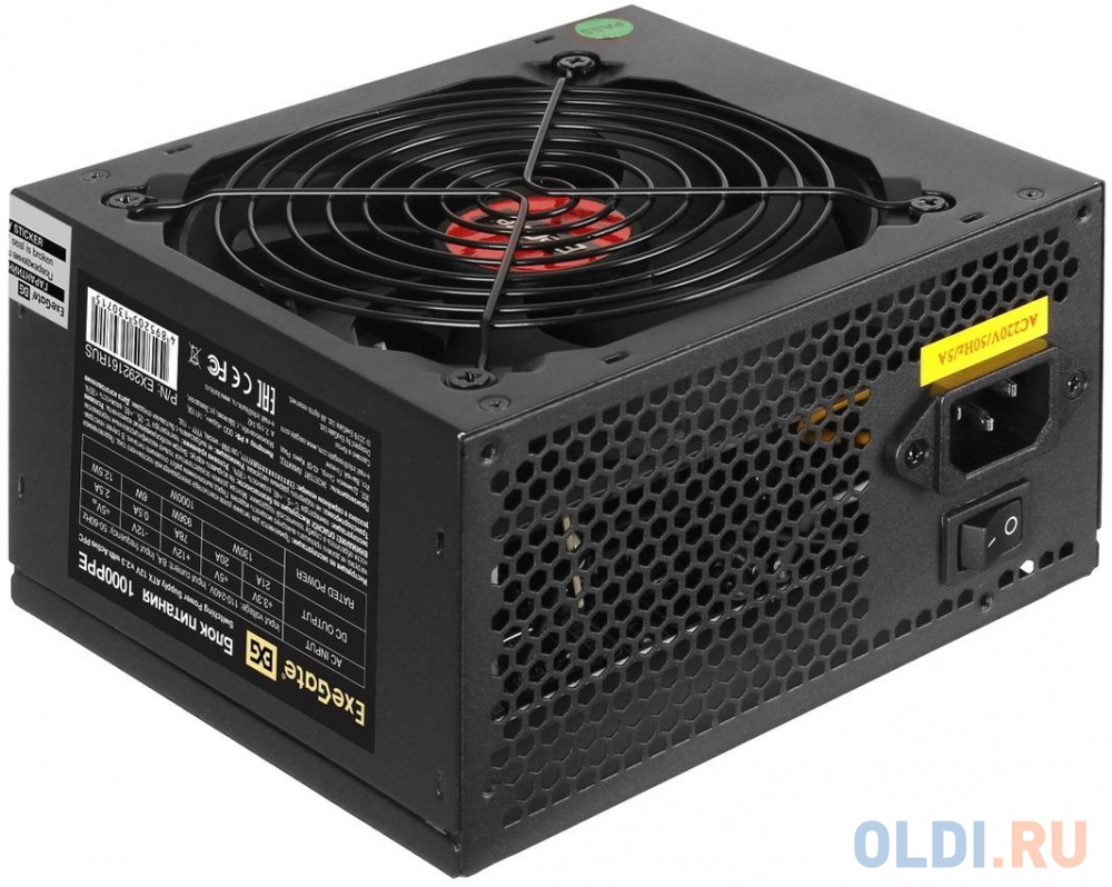 Блок питания 1000W ExeGate 1000PPE (ATX, APFC, КПД 80% (80 PLUS), 12cm fan, 20+4pin, 2x2x(4+4)pin, 6xPCI-E, 6xSATA, 4xIDE, black) в Москвe