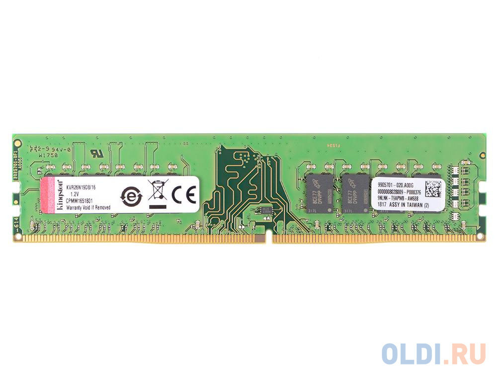 Оперативная память для компьютера Kingston KVR26N19D8/16 DIMM 16Gb DDR4 2666 MHz KVR26N19D8/16 в Москвe