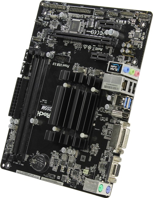 Материнская плата ASRock J3355M, Intel Celeron J3355, 2DDR3/3L, PCI-Ex16, 2SATA3, 7.1-ch, 4USB 3.0, VGA, DVI, HDMI, mATX, Retail