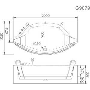 Акриловая ванна Gemy 200x105 с аэромассажем (G9079)