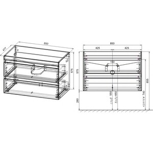 Тумба с раковиной Style line Даллас Люкс 88 (150L) подвесная, под стиральную машину, белая (2000949236469, 2000949236421)