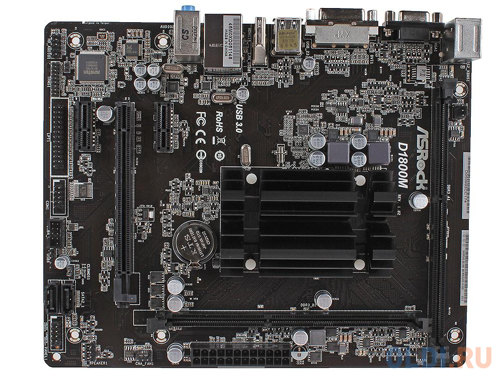 Материнская плата ASRock D1800M CPU on board <Celeron J1800, iNM10, 2*DDR3, PCI-E16x, 2*PCI-E1x, SVGA, DVI, HDMI, SATA II, GB Lan, mATX Retail в Москвe