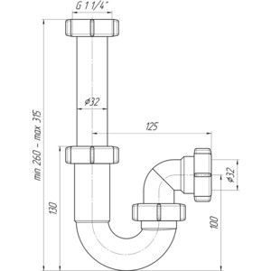 Сифон для раковины АНИ пласт 1 1/4х32 прямоточный без выпуска (DB1020)