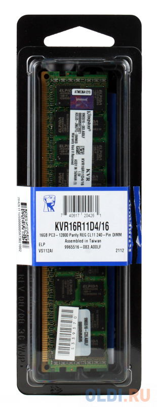 Оперативная память для компьютера Kingston KVR16R11D4/16 DIMM 16Gb DDR3 1600MHz