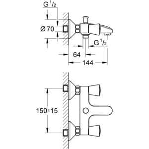 Смеситель для ванны Grohe Costa S с душевым гарнитуром, хром (25483001, 27853001)