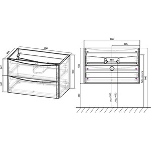 Тумба с раковиной Vincea Paola 80х47 V.Oak (VMC-2P800VO, VCB-2VP800W)