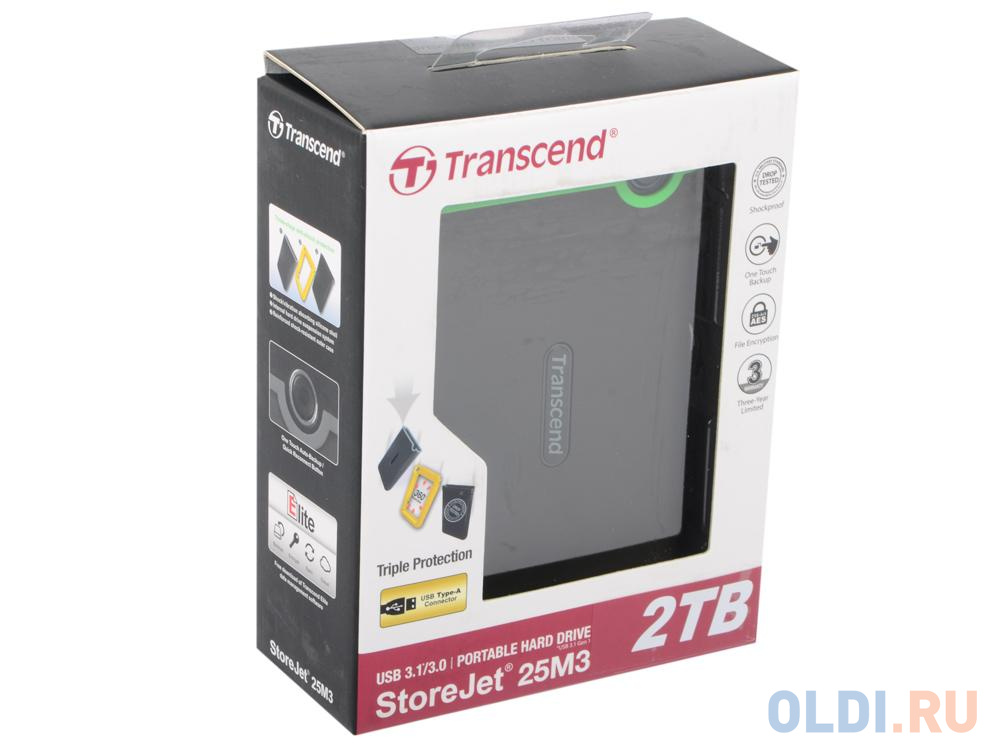 Внешний жесткий диск 2Tb Transcend StoreJet 25M3S серый TS2TSJ25M3S (2.5" USB 3.0)