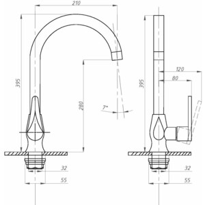 Смеситель для кухни Профсан Steel PSM-301-3 черный/бронза в Москвe