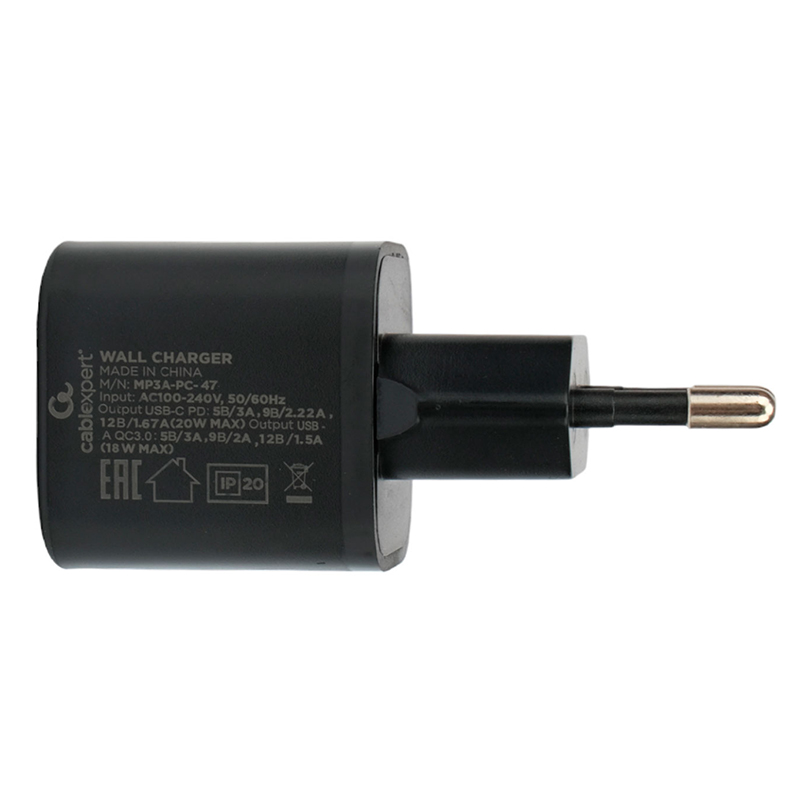 Зарядное устройство Gembird Cablexpert USB - Type-C 3А QC3.0/PD Black MP3A-PC-47