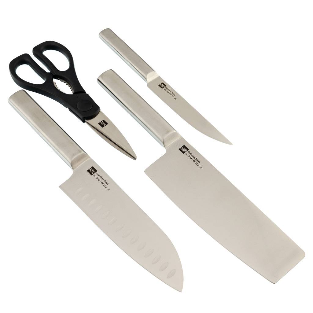Набор стальных ножей HuoHou RUS Stainless Steel Kitchen Knife Set (3 ножа + ножницы + подставка) (46906)