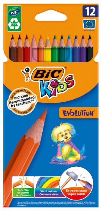 Набор цветных карандашей BIC Kids ECOlutions Evolution, шестигранные, 12 шт., заточенные (82902910)