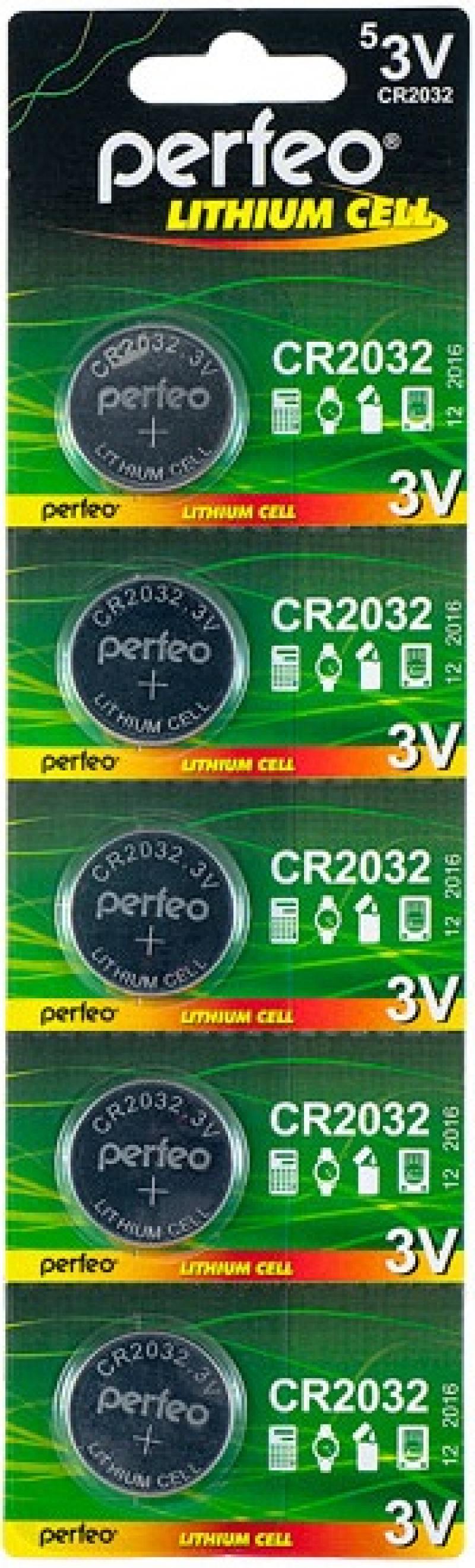 Батарея Perfeo CR2032-5, 3V 5шт