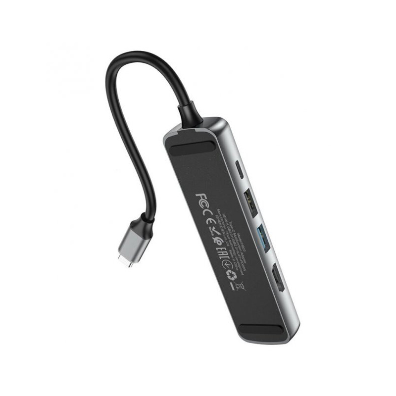 Хаб USB Hoco HB23 Easy 2xUSB/RJ45/HDMI + кабель Type-C Grey 6931474759337